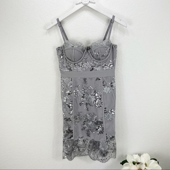 X by NBD Harper Mini Dress Silver Sequin Cocktail Party Revolve XS NWT - Picture 2 of 9